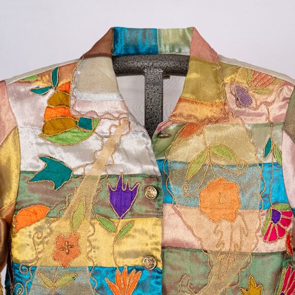 Sandy Starkman Mixed Media Floral Patchwork Art to Wear Jacket Women's SZ MEDIUM - Picture 8 of 11